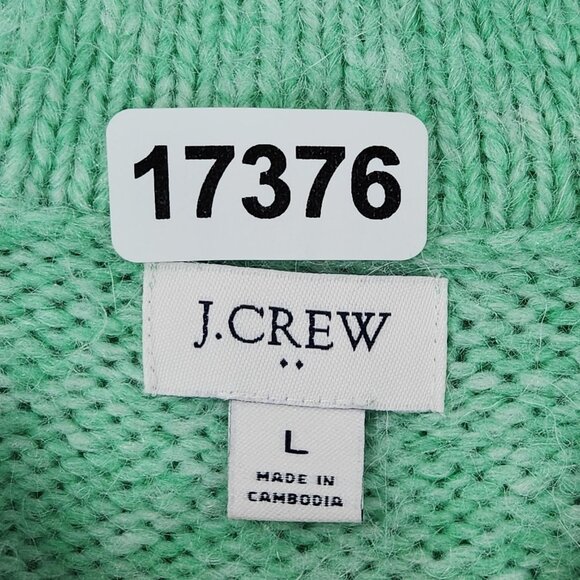 J Crew Sweater Womens Large Green Fuzzy Puff Sleeve Crew Neck Alpaca Blend - Picture 6 of 10
